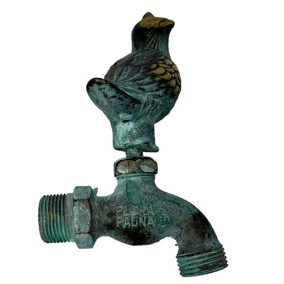 Vintage Bird Quail Solid Brass Patina Garden Faucet Spigot Made by Flora & Fauna - Picture 6 of 6